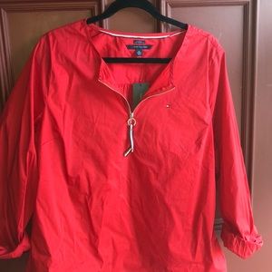 Red blouse with zipper